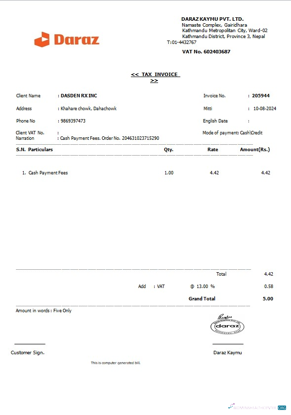 Download NEPAL DARAZ business utility bill Word and PDF template Photoshop template